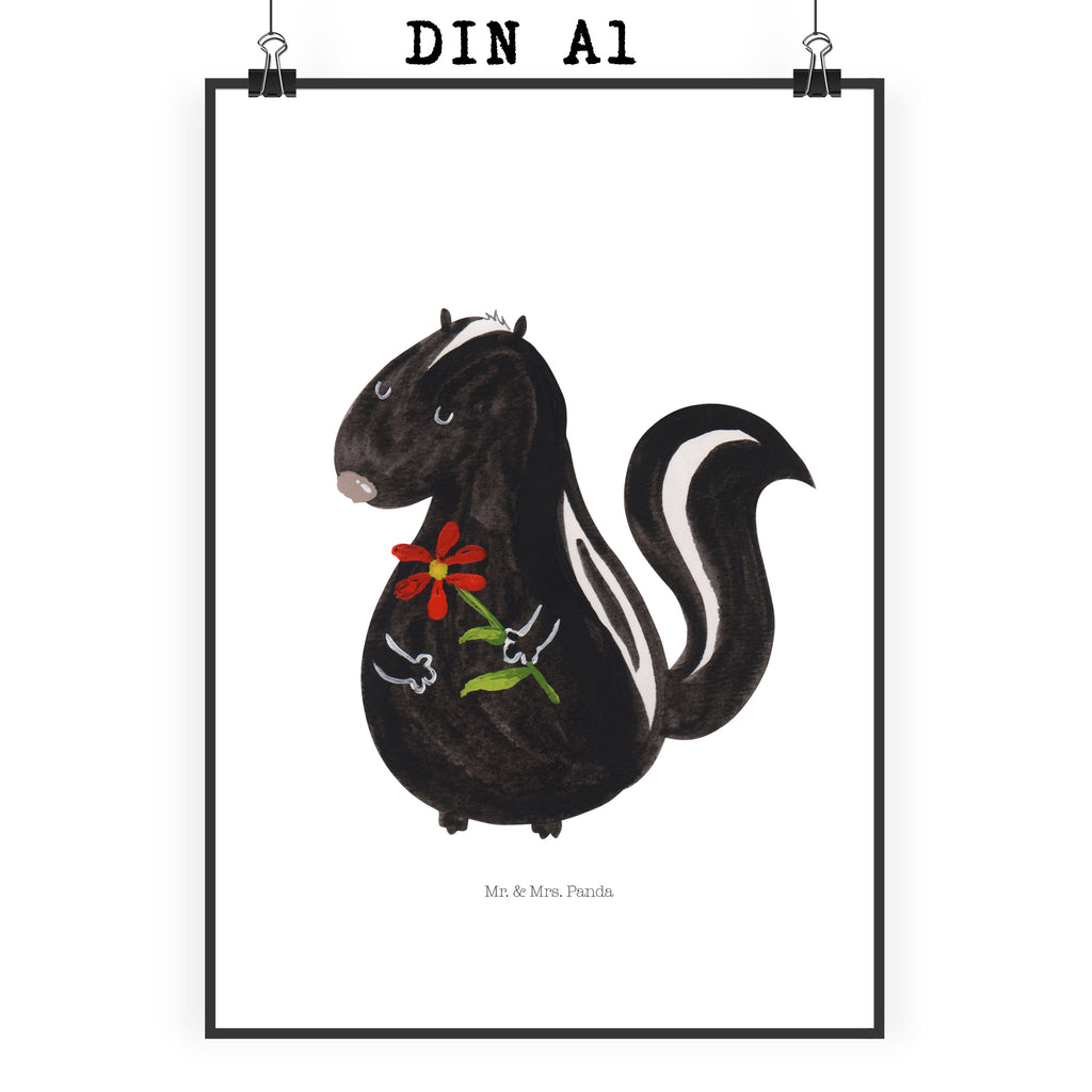 Poster Stinktier Blume Poster, Wandposter, Bild, Wanddeko, Küchenposter, Kinderposter, Wanddeko Bild, Raumdekoration, Wanddekoration, Handgemaltes Poster, Mr. & Mrs. Panda Poster, Designposter, Kunstdruck, Posterdruck, Stinktier, Skunk, Wildtier, Raubtier, Stinker, Stinki, Tagträumer, verträumt, Dreams, Träume