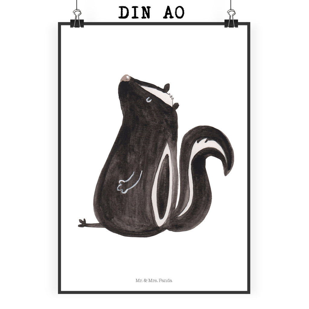 Poster Stinktier sitzend Poster, Wandposter, Bild, Wanddeko, Küchenposter, Kinderposter, Wanddeko Bild, Raumdekoration, Wanddekoration, Handgemaltes Poster, Mr. & Mrs. Panda Poster, Designposter, Kunstdruck, Posterdruck, Stinktier, Skunk, Wildtier, Raubtier, Stinker, Stinki, Spruch, Büro, Recht, Besserwisser