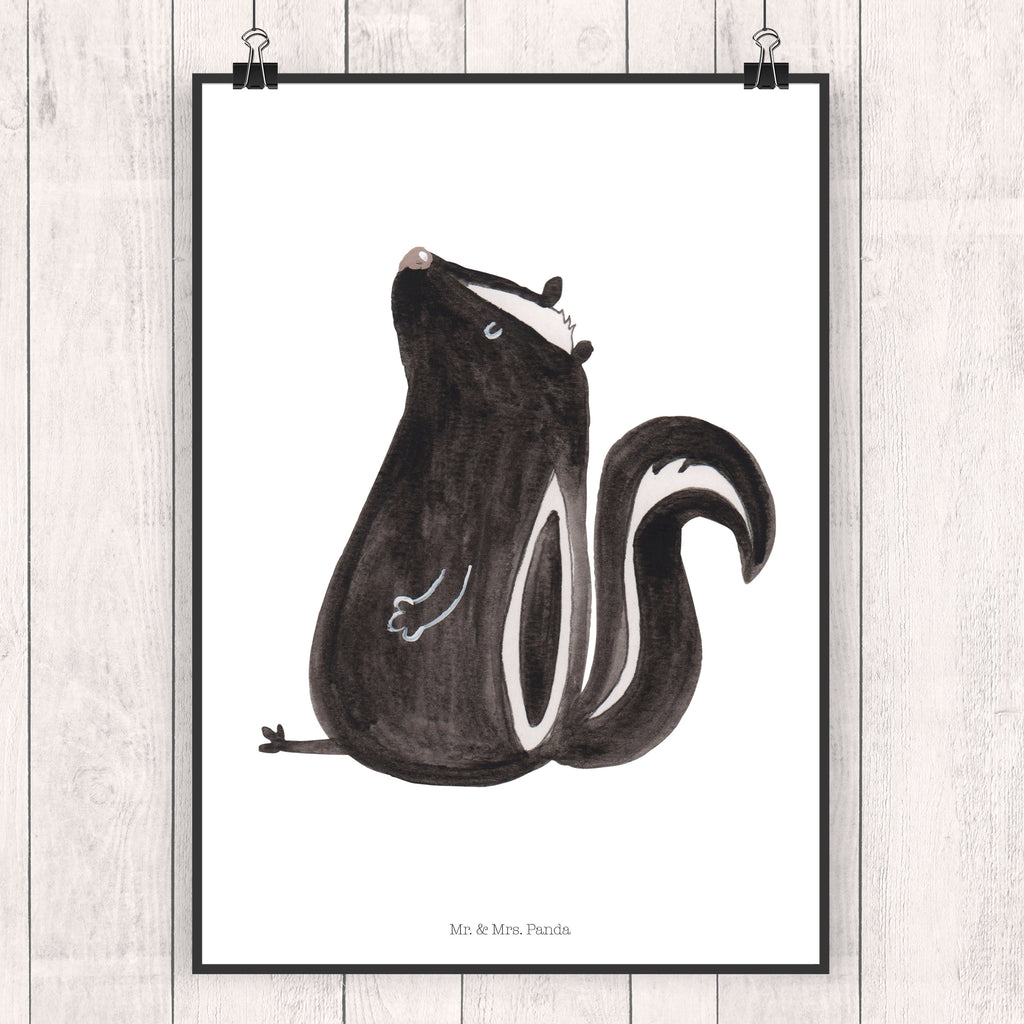 Poster Stinktier sitzend Poster, Wandposter, Bild, Wanddeko, Küchenposter, Kinderposter, Wanddeko Bild, Raumdekoration, Wanddekoration, Handgemaltes Poster, Mr. & Mrs. Panda Poster, Designposter, Kunstdruck, Posterdruck, Stinktier, Skunk, Wildtier, Raubtier, Stinker, Stinki, Spruch, Büro, Recht, Besserwisser