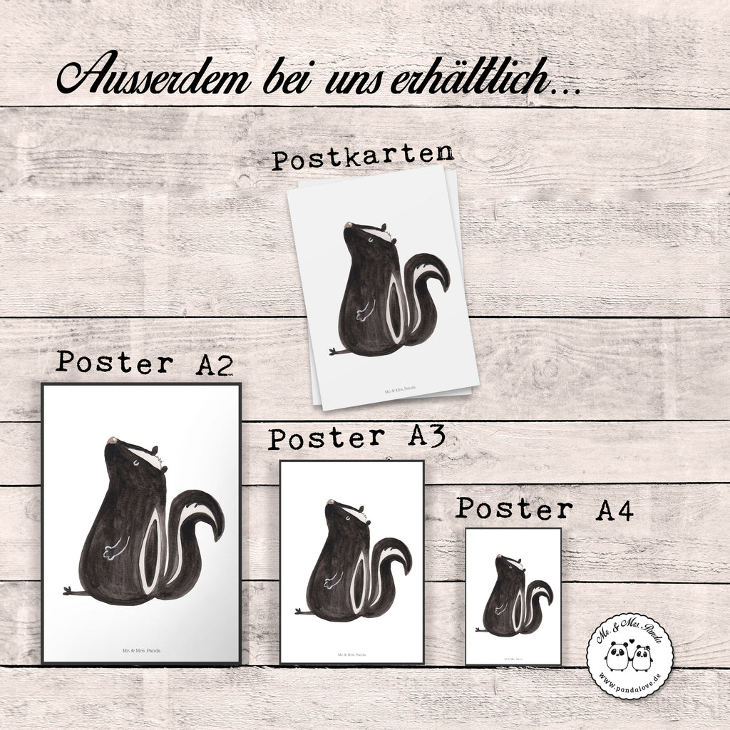 Poster Stinktier sitzend Poster, Wandposter, Bild, Wanddeko, Küchenposter, Kinderposter, Wanddeko Bild, Raumdekoration, Wanddekoration, Handgemaltes Poster, Mr. & Mrs. Panda Poster, Designposter, Kunstdruck, Posterdruck, Stinktier, Skunk, Wildtier, Raubtier, Stinker, Stinki, Spruch, Büro, Recht, Besserwisser
