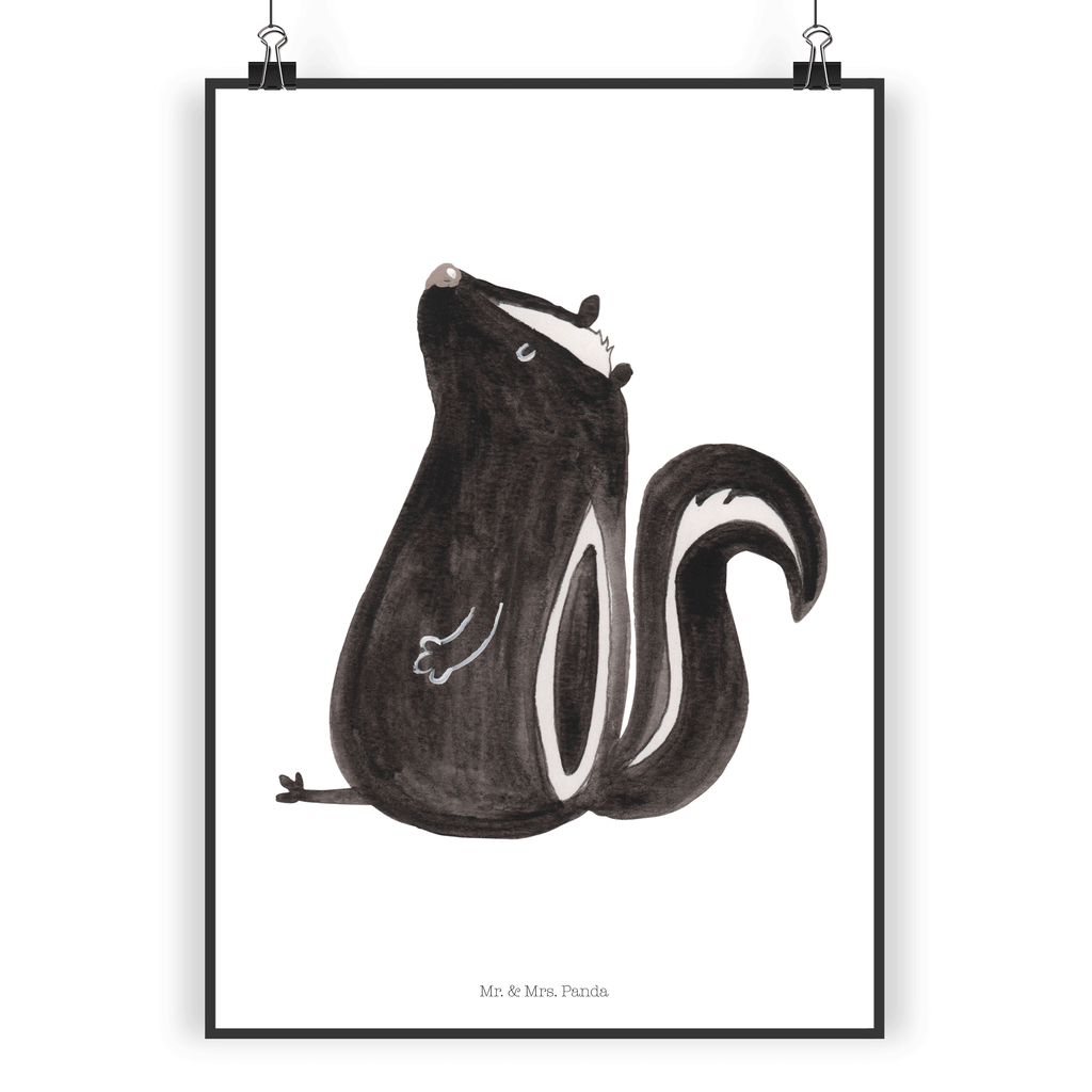 Poster Stinktier sitzend Poster, Wandposter, Bild, Wanddeko, Küchenposter, Kinderposter, Wanddeko Bild, Raumdekoration, Wanddekoration, Handgemaltes Poster, Mr. & Mrs. Panda Poster, Designposter, Kunstdruck, Posterdruck, Stinktier, Skunk, Wildtier, Raubtier, Stinker, Stinki, Spruch, Büro, Recht, Besserwisser
