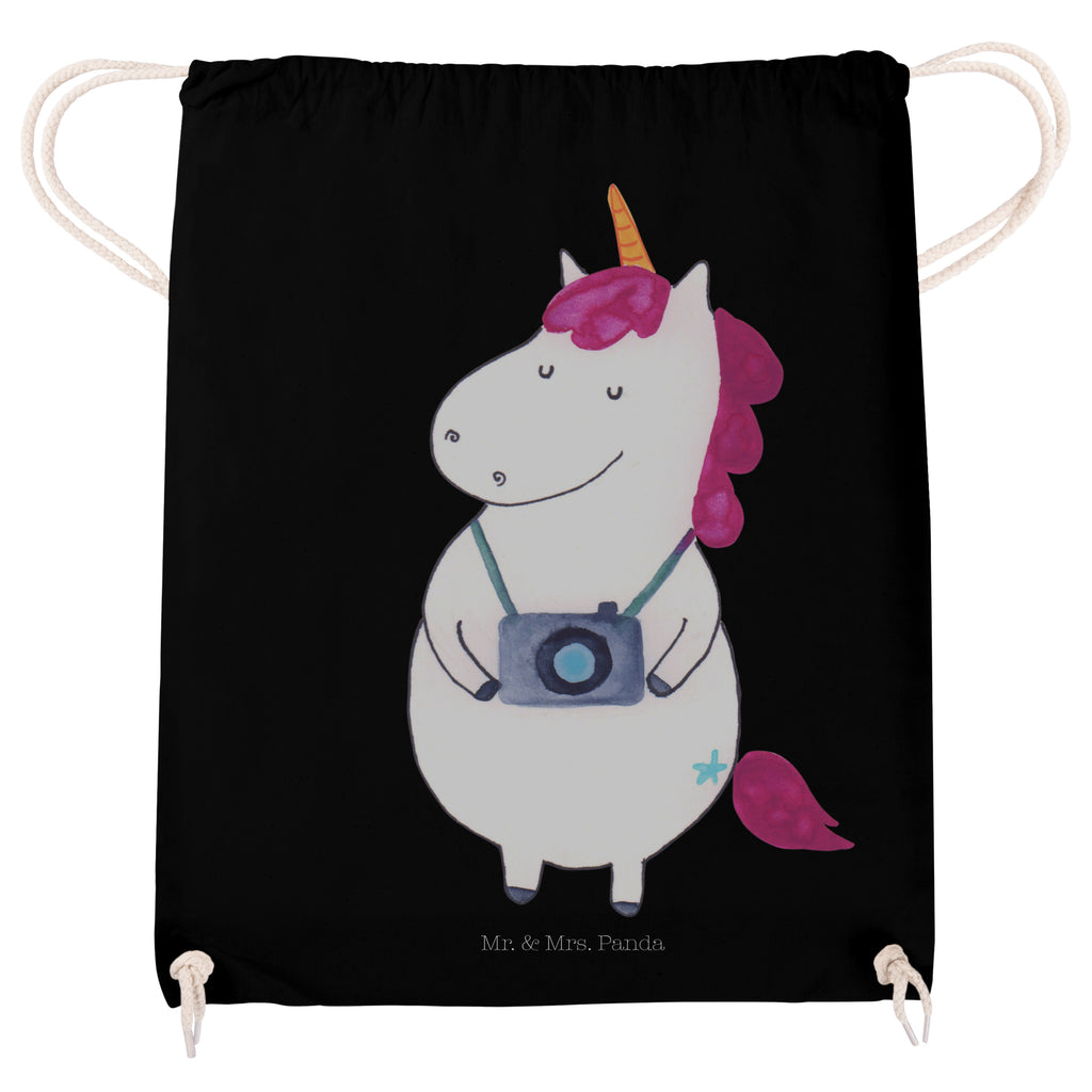 Sportbeutel Einhorn Fotograf Turnbeutel, Beutel, Sporttasche, Tasche, Stoffbeutel, Einhorn, Einhörner, Einhorn Deko, Pegasus, Unicorn, Fotograf, Fotografie, Kamera, Reisen, Weltreise, Weltenbummler, Urlaub, Tourist, Kurztrip, Reise, Städtereise