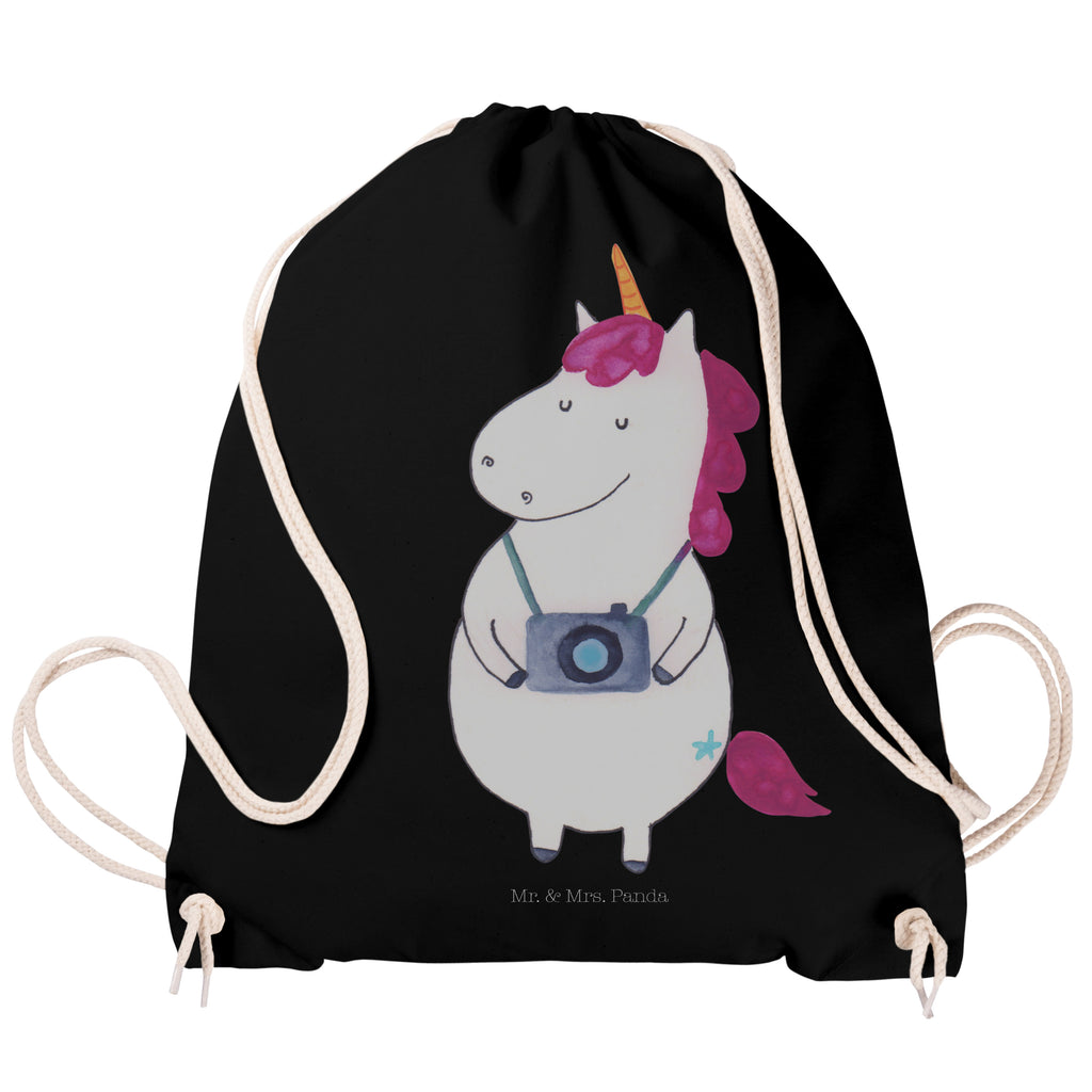 Sportbeutel Einhorn Fotograf Turnbeutel, Beutel, Sporttasche, Tasche, Stoffbeutel, Einhorn, Einhörner, Einhorn Deko, Pegasus, Unicorn, Fotograf, Fotografie, Kamera, Reisen, Weltreise, Weltenbummler, Urlaub, Tourist, Kurztrip, Reise, Städtereise