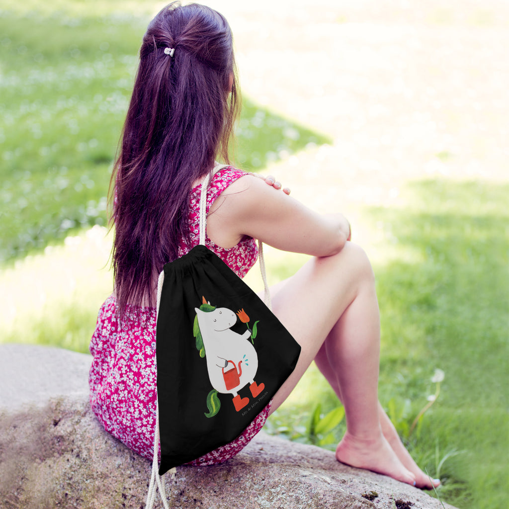 Sportbeutel Einhorn Gärtner Turnbeutel, Beutel, Sporttasche, Tasche, Stoffbeutel, Einhorn, Einhörner, Einhorn Deko, Pegasus, Unicorn, Luftballon, Gießkanne, Giesskanne, Lebenslust, Freude, Blume, Freundin, Garten, Stiefel