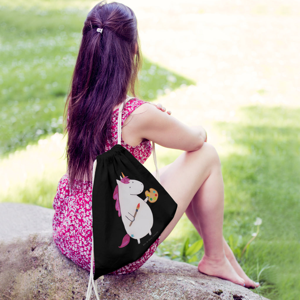 Sportbeutel Einhorn Künstler Turnbeutel, Beutel, Sporttasche, Tasche, Stoffbeutel, Einhorn, Einhörner, Einhorn Deko, Pegasus, Unicorn, Englisch, Künstler, Artist, Malen, Zeichnen, Welt, Farbe, Stift, Pinsel, Geschenk, Maler