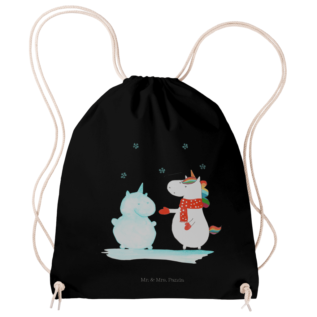 Sportbeutel Einhorn Schneemann Turnbeutel, Beutel, Sporttasche, Tasche, Stoffbeutel, Einhorn, Einhörner, Einhorn Deko, Pegasus, Unicorn, Schneemann, Winter, Schnee, Kuchen, Weihnachten, kalt, Mütze, Handschuhe, X-Mas
