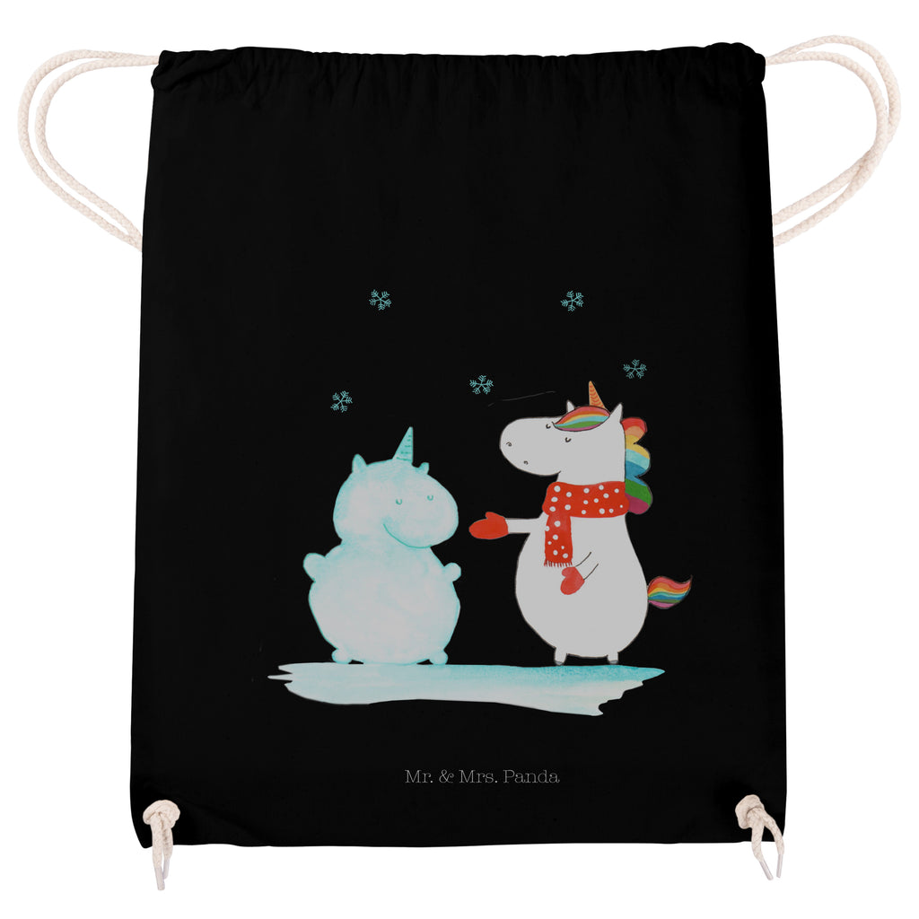 Sportbeutel Einhorn Schneemann Turnbeutel, Beutel, Sporttasche, Tasche, Stoffbeutel, Einhorn, Einhörner, Einhorn Deko, Pegasus, Unicorn, Schneemann, Winter, Schnee, Kuchen, Weihnachten, kalt, Mütze, Handschuhe, X-Mas
