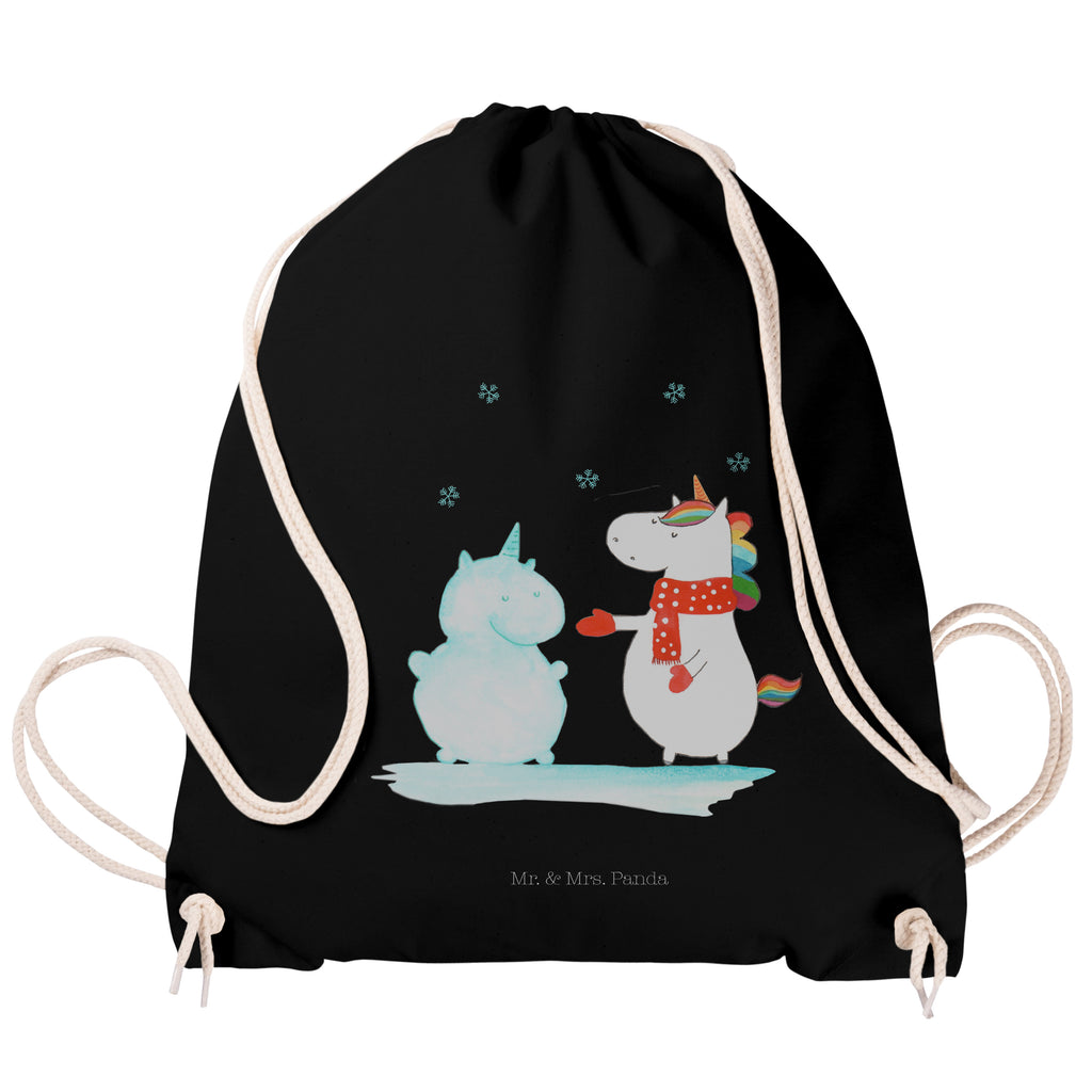 Sportbeutel Einhorn Schneemann Turnbeutel, Beutel, Sporttasche, Tasche, Stoffbeutel, Einhorn, Einhörner, Einhorn Deko, Pegasus, Unicorn, Schneemann, Winter, Schnee, Kuchen, Weihnachten, kalt, Mütze, Handschuhe, X-Mas