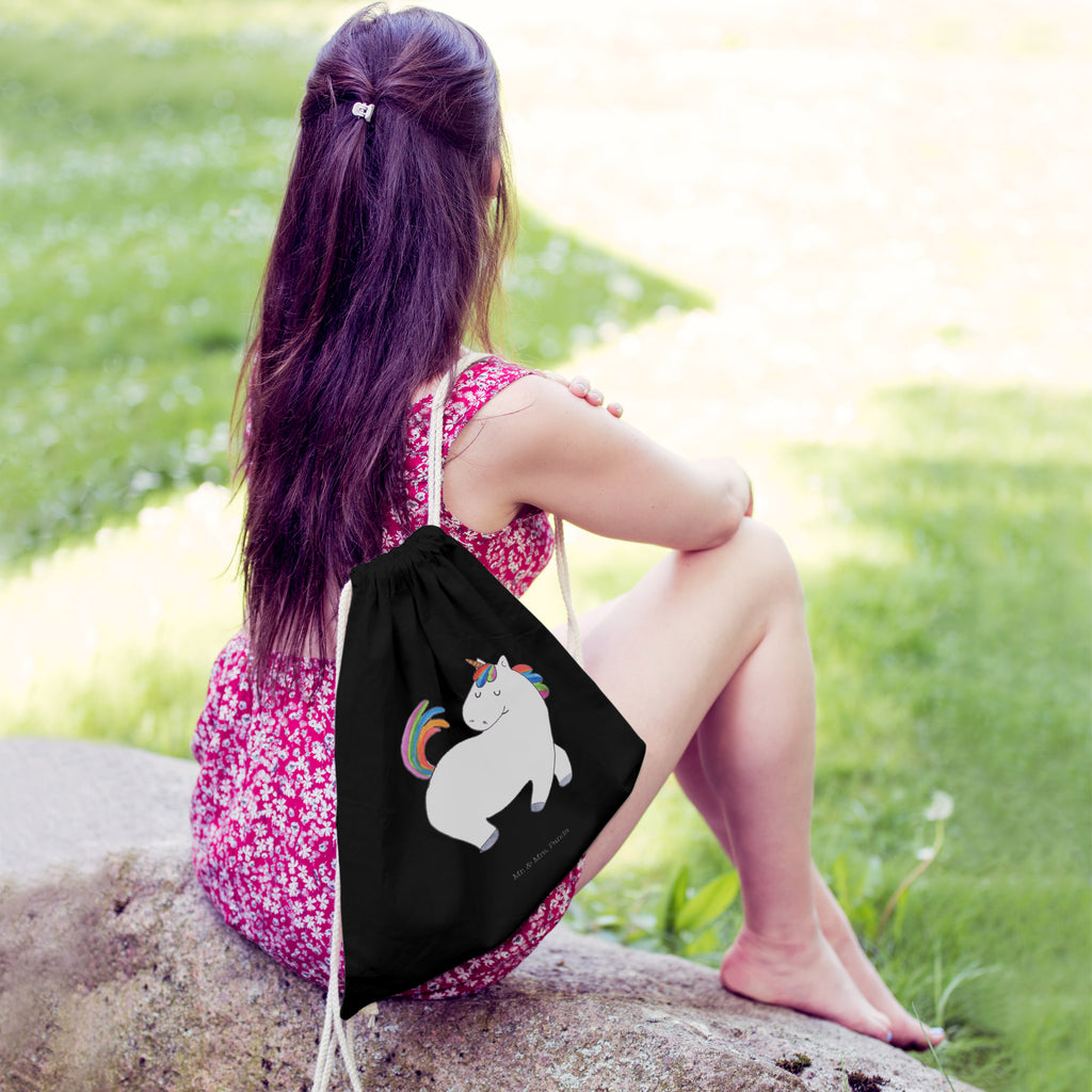 Sportbeutel Einhorn stolzierend Turnbeutel, Beutel, Sporttasche, Tasche, Stoffbeutel, Einhorn, Einhörner, Einhorn Deko, Pegasus, Unicorn, stolz, anders, bunt, Pferd, Reiter, Reiten, Freundin, Geschenk
