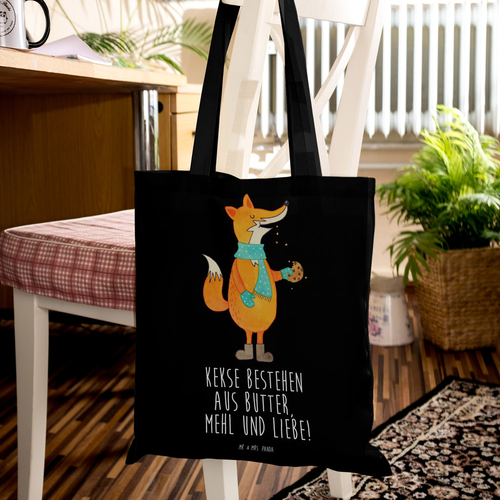 Tragetasche Fuchs Keks Beuteltasche, Beutel, Einkaufstasche, Jutebeutel, Stoffbeutel, Fuchs, Füchse, Backen Spruch, Kekse, Winter, Weihnachtszeit, Plätzchen, Liebe, Küche Deko