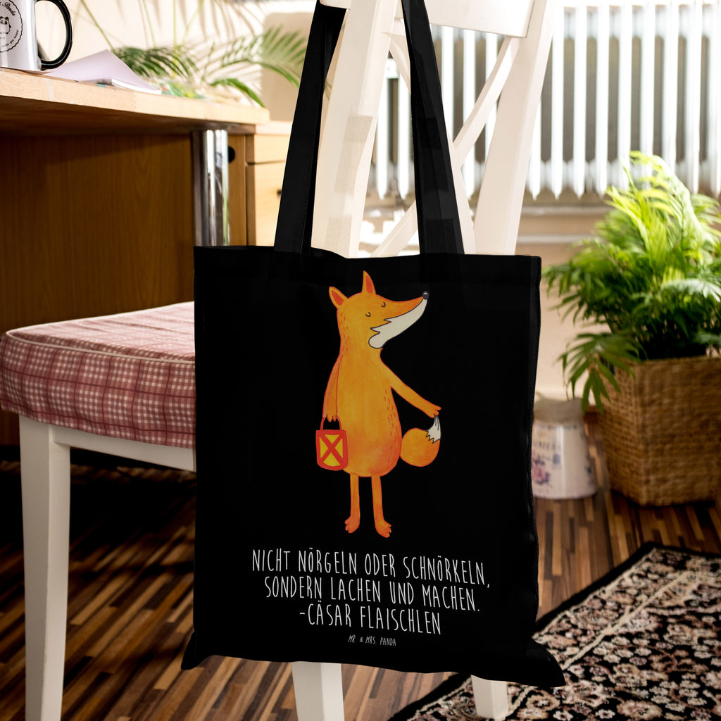 Tragetasche Fuchs Laterne Beuteltasche, Beutel, Einkaufstasche, Jutebeutel, Stoffbeutel, Fuchs, Füchse, Spruch trösten, Liebeskummer Spruch, Laterne, Sankt Martin, Laternenumzug, Aufmuntern, Cäsar Otto Hugo Flaischlen