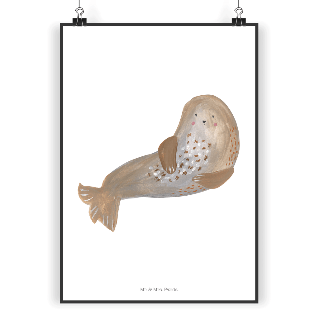 Poster Robbe lachend Poster, Wandposter, Bild, Wanddeko, Küchenposter, Kinderposter, Wanddeko Bild, Raumdekoration, Wanddekoration, Handgemaltes Poster, Mr. & Mrs. Panda Poster, Designposter, Kunstdruck, Posterdruck, Tiermotive, Gute Laune, lustige Sprüche, Tiere, Robbe, Robben, Seehund, Strand, Meerestier, Ostsee, Nordsee