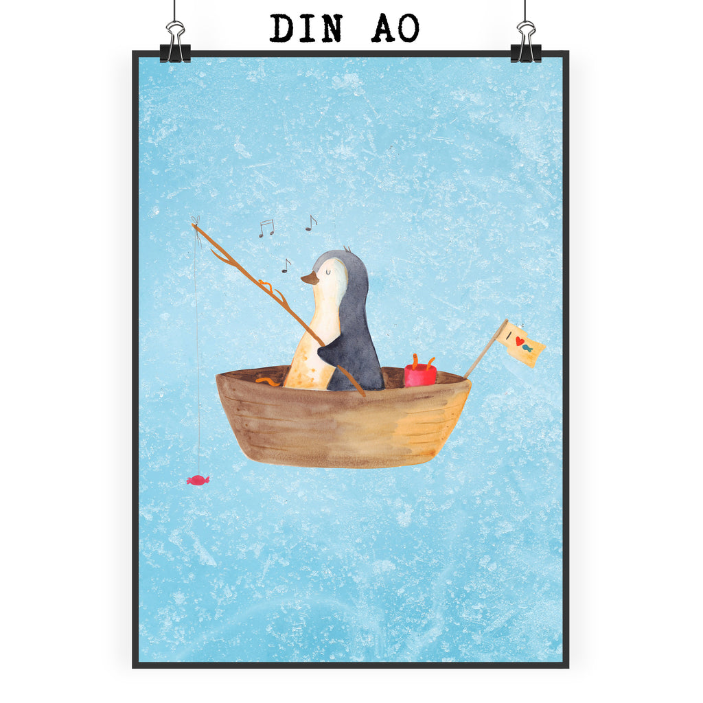 Poster Pinguin Angelboot Poster, Wandposter, Bild, Wanddeko, Küchenposter, Kinderposter, Wanddeko Bild, Raumdekoration, Wanddekoration, Handgemaltes Poster, Mr. & Mrs. Panda Poster, Designposter, Kunstdruck, Posterdruck, Pinguin, Pinguine, Angeln, Boot, Angelboot, Lebenslust, Leben, genießen, Motivation, Neustart, Neuanfang, Trennung, Scheidung, Geschenkidee Liebeskummer