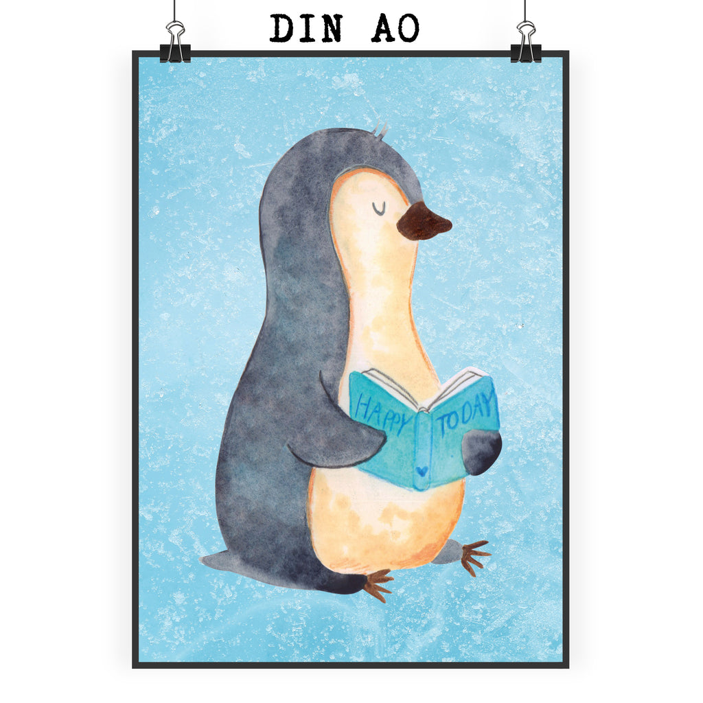 Poster Pinguin Buch Poster, Wandposter, Bild, Wanddeko, Küchenposter, Kinderposter, Wanddeko Bild, Raumdekoration, Wanddekoration, Handgemaltes Poster, Mr. & Mrs. Panda Poster, Designposter, Kunstdruck, Posterdruck, Pinguin, Pinguine, Buch, Lesen, Bücherwurm, Nichtstun, Faulenzen, Ferien, Urlaub, Freizeit
