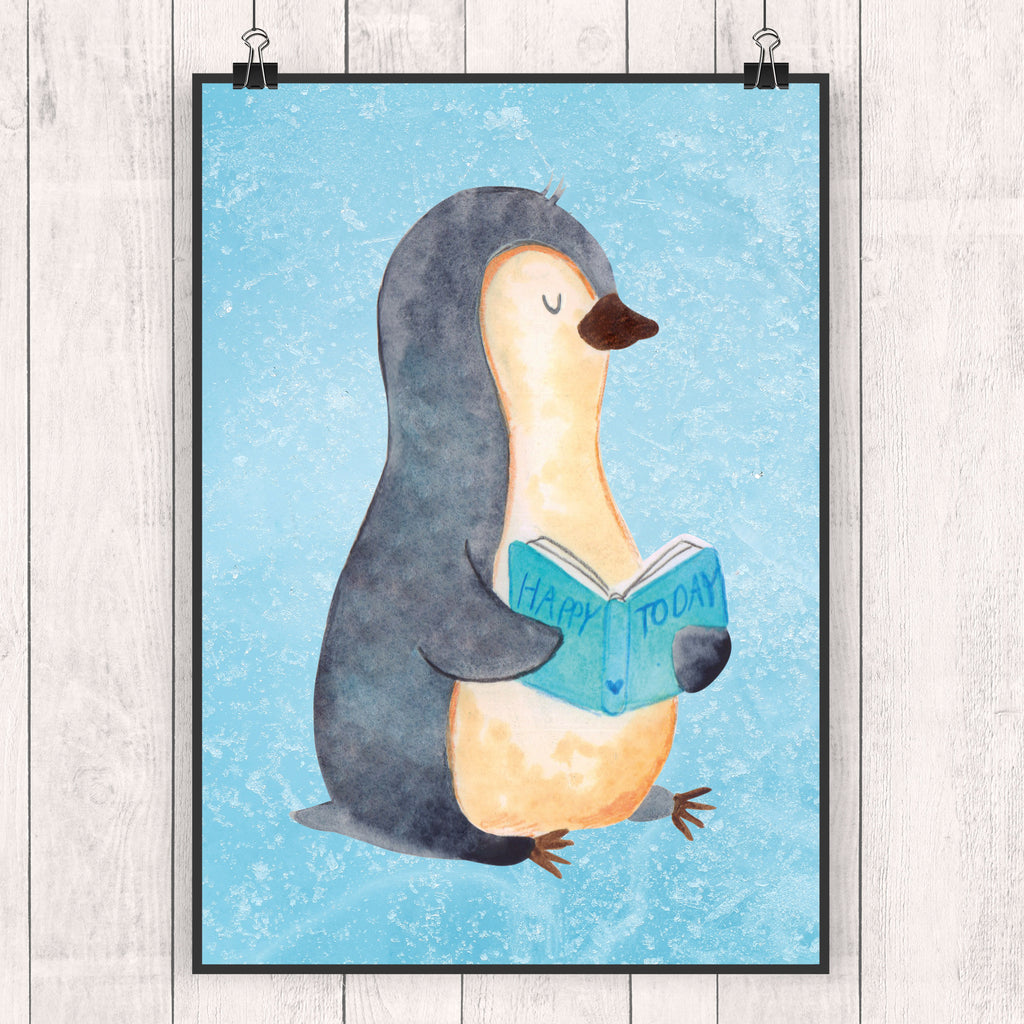 Poster Pinguin Buch Poster, Wandposter, Bild, Wanddeko, Küchenposter, Kinderposter, Wanddeko Bild, Raumdekoration, Wanddekoration, Handgemaltes Poster, Mr. & Mrs. Panda Poster, Designposter, Kunstdruck, Posterdruck, Pinguin, Pinguine, Buch, Lesen, Bücherwurm, Nichtstun, Faulenzen, Ferien, Urlaub, Freizeit