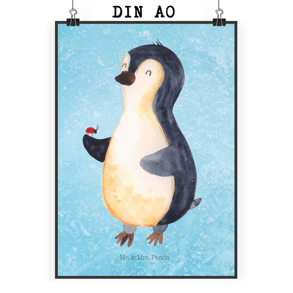 Poster Pinguin Marienkäfer Poster, Wandposter, Bild, Wanddeko, Küchenposter, Kinderposter, Wanddeko Bild, Raumdekoration, Wanddekoration, Handgemaltes Poster, Mr. & Mrs. Panda Poster, Designposter, Kunstdruck, Posterdruck, Pinguin, Pinguine, Marienkäfer, Liebe, Wunder, Glück, Freude, Lebensfreude