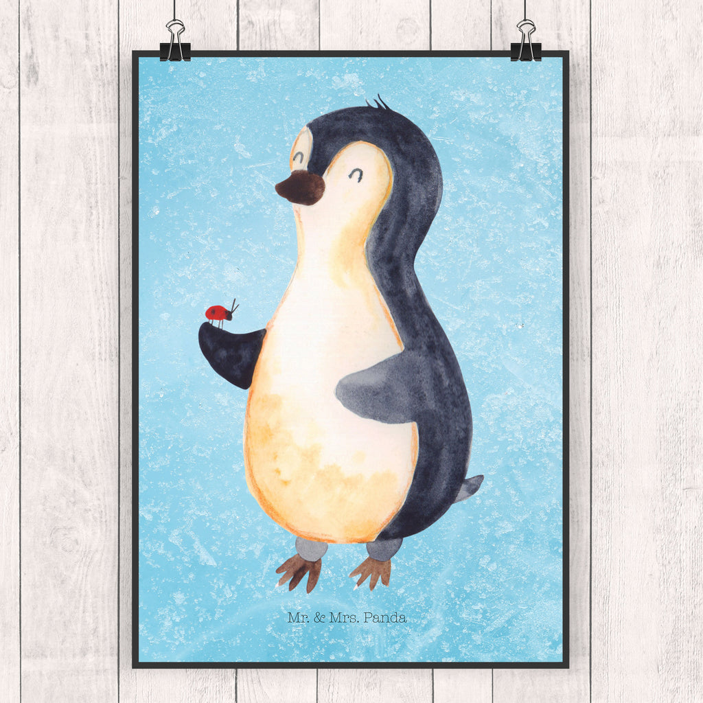 Poster Pinguin Marienkäfer Poster, Wandposter, Bild, Wanddeko, Küchenposter, Kinderposter, Wanddeko Bild, Raumdekoration, Wanddekoration, Handgemaltes Poster, Mr. & Mrs. Panda Poster, Designposter, Kunstdruck, Posterdruck, Pinguin, Pinguine, Marienkäfer, Liebe, Wunder, Glück, Freude, Lebensfreude