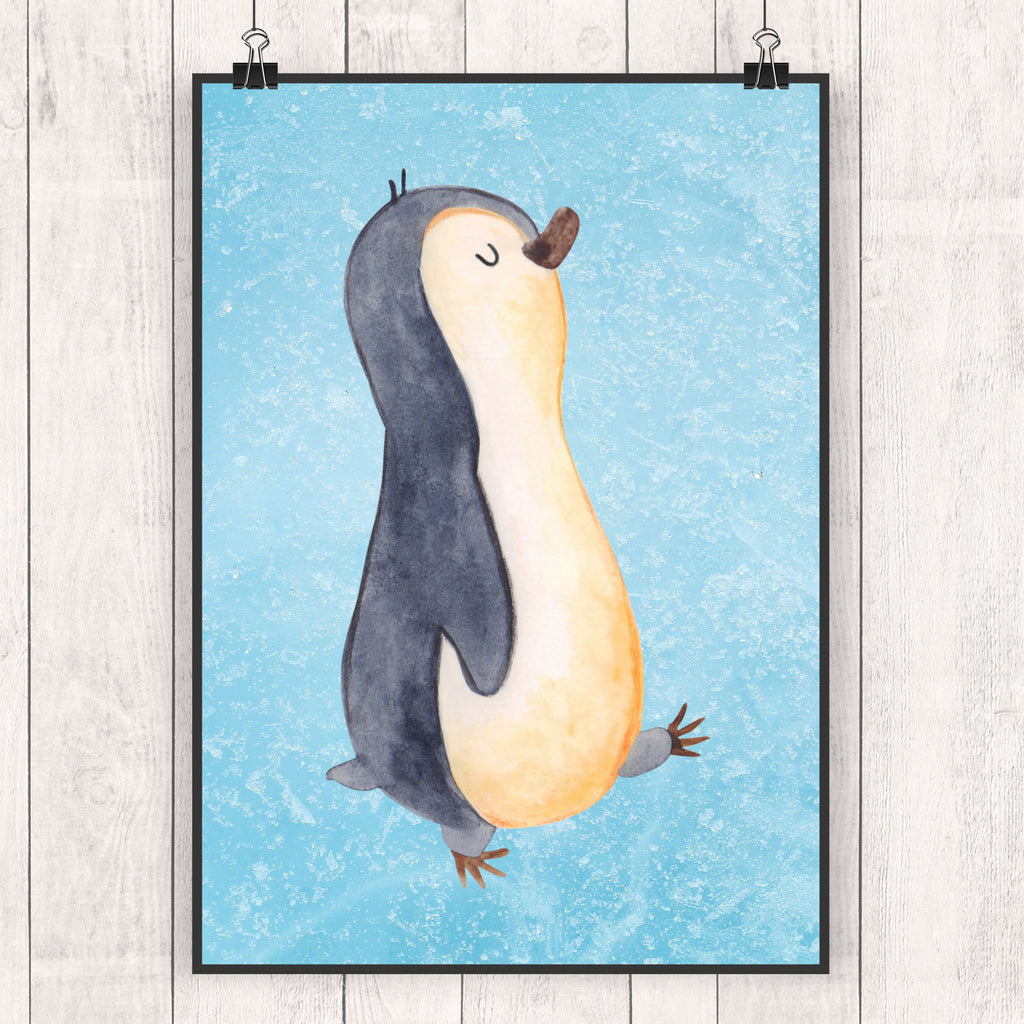 Poster Pinguin marschierend Poster, Wandposter, Bild, Wanddeko, Küchenposter, Kinderposter, Wanddeko Bild, Raumdekoration, Wanddekoration, Handgemaltes Poster, Mr. & Mrs. Panda Poster, Designposter, Kunstdruck, Posterdruck, Pinguin, Pinguine, Frühaufsteher, Langschläfer, Bruder, Schwester, Familie
