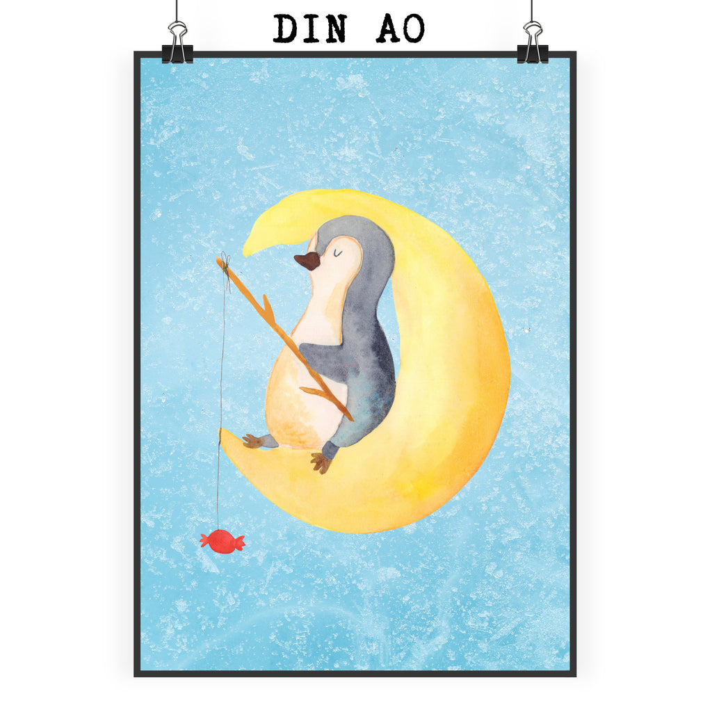 Poster Pinguin Mond Poster, Wandposter, Bild, Wanddeko, Küchenposter, Kinderposter, Wanddeko Bild, Raumdekoration, Wanddekoration, Handgemaltes Poster, Mr. & Mrs. Panda Poster, Designposter, Kunstdruck, Posterdruck, Pinguin, Pinguine, Spruch, schlafen, Nachtruhe, Einschlafen, Schlafzimmer, Schlafstörungen, Gästezimmer