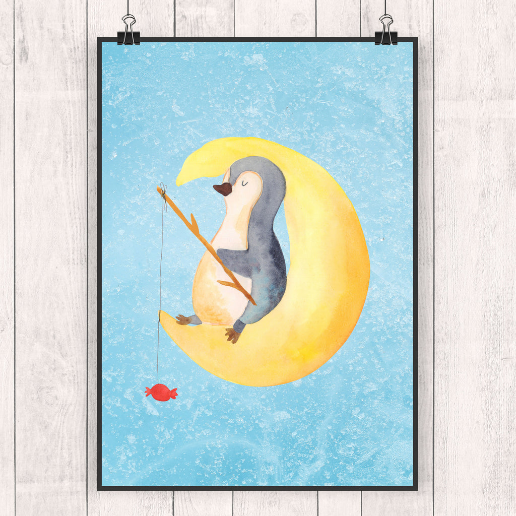 Poster Pinguin Mond Poster, Wandposter, Bild, Wanddeko, Küchenposter, Kinderposter, Wanddeko Bild, Raumdekoration, Wanddekoration, Handgemaltes Poster, Mr. & Mrs. Panda Poster, Designposter, Kunstdruck, Posterdruck, Pinguin, Pinguine, Spruch, schlafen, Nachtruhe, Einschlafen, Schlafzimmer, Schlafstörungen, Gästezimmer