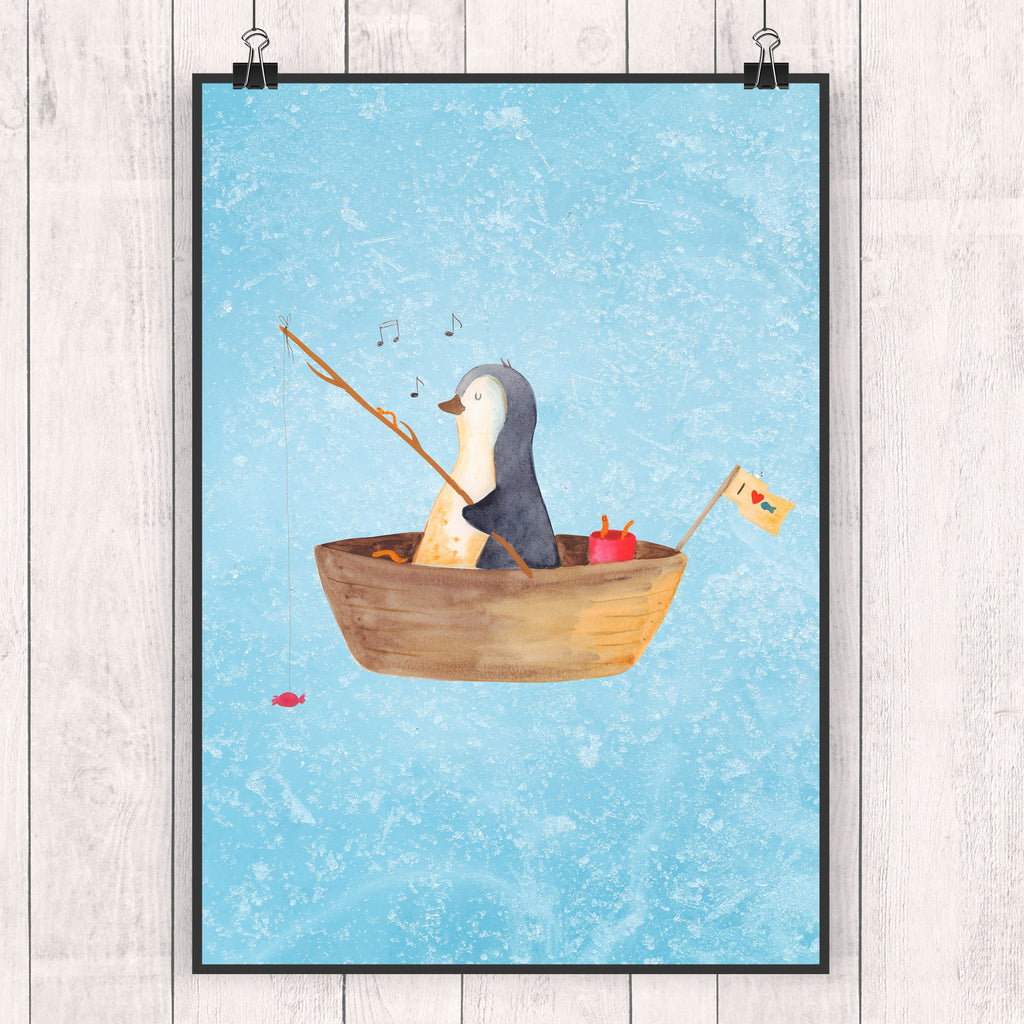 Poster Pinguin Angelboot Poster, Wandposter, Bild, Wanddeko, Küchenposter, Kinderposter, Wanddeko Bild, Raumdekoration, Wanddekoration, Handgemaltes Poster, Mr. & Mrs. Panda Poster, Designposter, Kunstdruck, Posterdruck, Pinguin, Pinguine, Angeln, Boot, Angelboot, Lebenslust, Leben, genießen, Motivation, Neustart, Neuanfang, Trennung, Scheidung, Geschenkidee Liebeskummer
