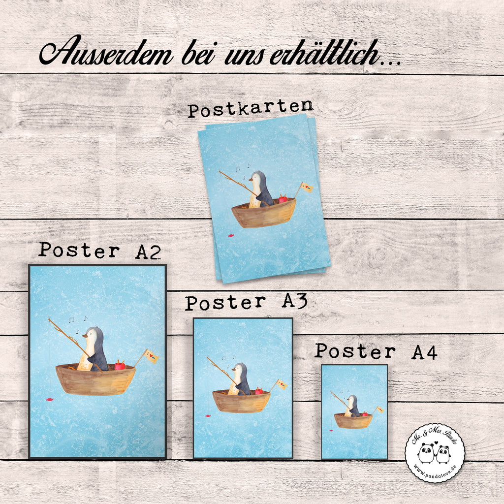 Poster Pinguin Angelboot Poster, Wandposter, Bild, Wanddeko, Küchenposter, Kinderposter, Wanddeko Bild, Raumdekoration, Wanddekoration, Handgemaltes Poster, Mr. & Mrs. Panda Poster, Designposter, Kunstdruck, Posterdruck, Pinguin, Pinguine, Angeln, Boot, Angelboot, Lebenslust, Leben, genießen, Motivation, Neustart, Neuanfang, Trennung, Scheidung, Geschenkidee Liebeskummer