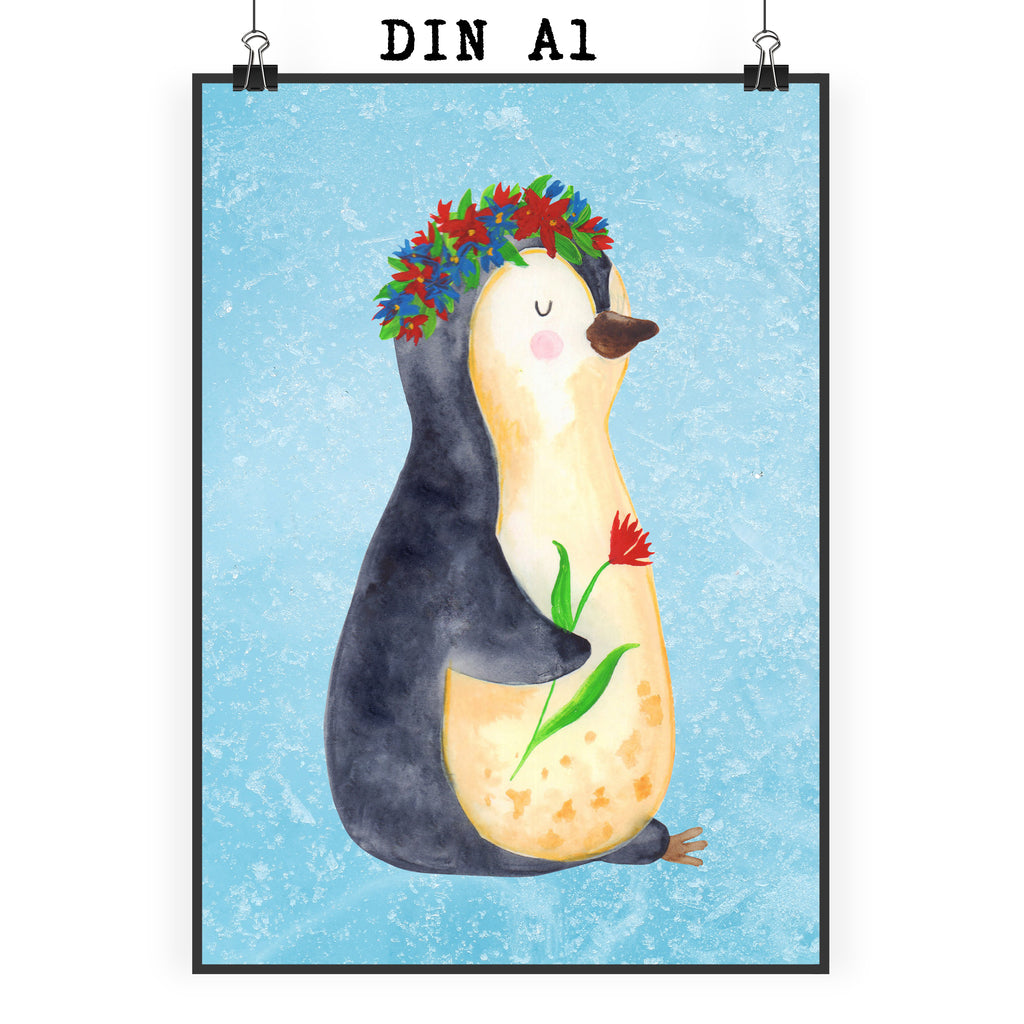 Poster Pinguin Blumenkranz Poster, Wandposter, Bild, Wanddeko, Küchenposter, Kinderposter, Wanddeko Bild, Raumdekoration, Wanddekoration, Handgemaltes Poster, Mr. & Mrs. Panda Poster, Designposter, Kunstdruck, Posterdruck, Pinguin, Pinguine, Blumenkranz, Universum, Leben, Wünsche, Ziele, Lebensziele, Motivation, Lebenslust, Liebeskummer, Geschenkidee