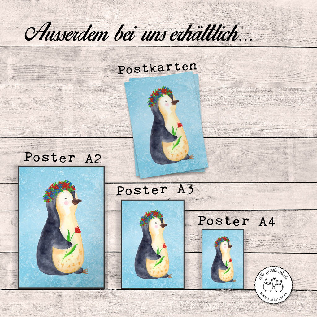 Poster Pinguin Blumenkranz Poster, Wandposter, Bild, Wanddeko, Küchenposter, Kinderposter, Wanddeko Bild, Raumdekoration, Wanddekoration, Handgemaltes Poster, Mr. & Mrs. Panda Poster, Designposter, Kunstdruck, Posterdruck, Pinguin, Pinguine, Blumenkranz, Universum, Leben, Wünsche, Ziele, Lebensziele, Motivation, Lebenslust, Liebeskummer, Geschenkidee