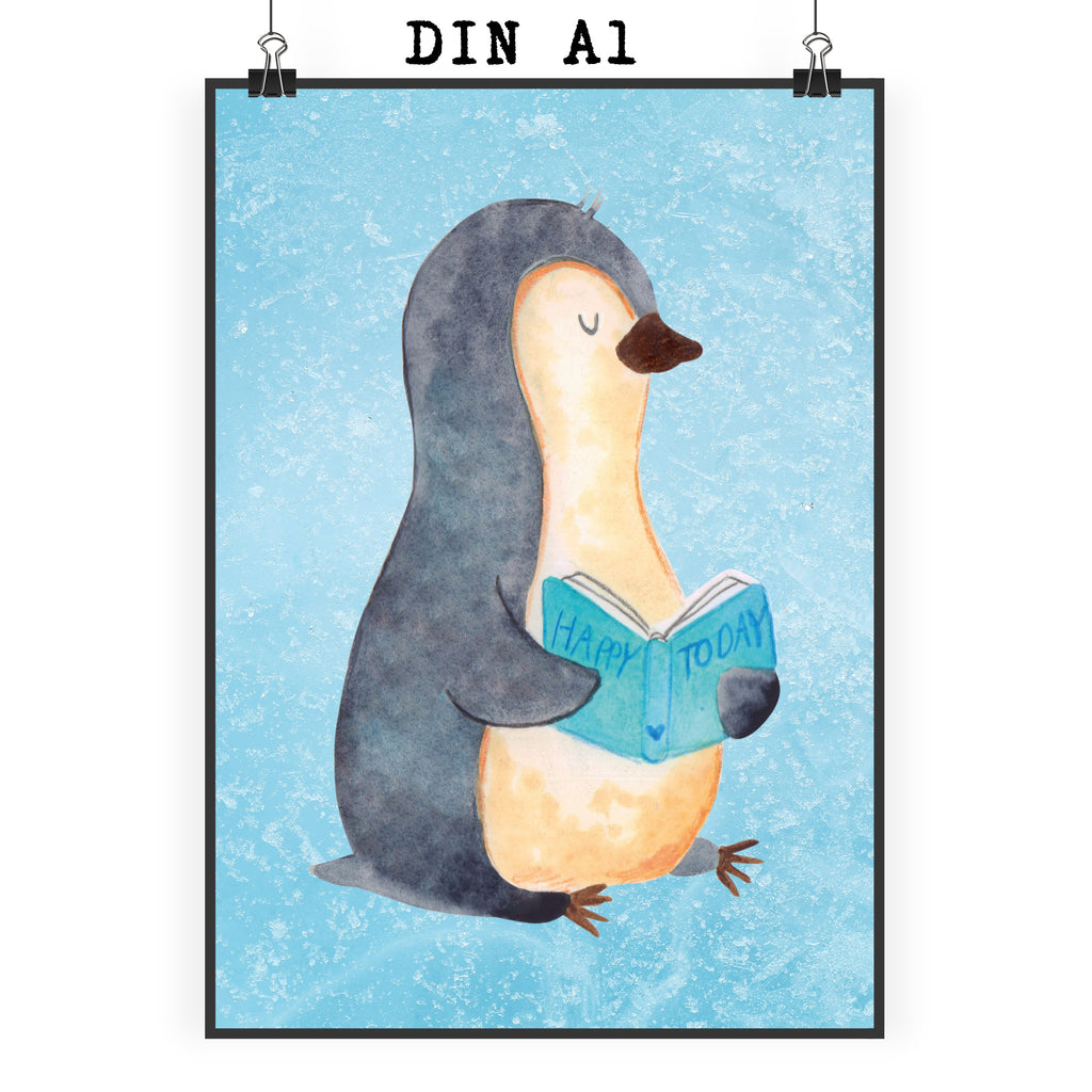 Poster Pinguin Buch Poster, Wandposter, Bild, Wanddeko, Küchenposter, Kinderposter, Wanddeko Bild, Raumdekoration, Wanddekoration, Handgemaltes Poster, Mr. & Mrs. Panda Poster, Designposter, Kunstdruck, Posterdruck, Pinguin, Pinguine, Buch, Lesen, Bücherwurm, Nichtstun, Faulenzen, Ferien, Urlaub, Freizeit