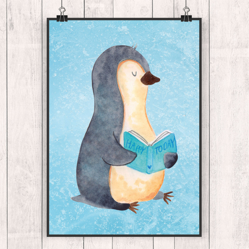 Poster Pinguin Buch Poster, Wandposter, Bild, Wanddeko, Küchenposter, Kinderposter, Wanddeko Bild, Raumdekoration, Wanddekoration, Handgemaltes Poster, Mr. & Mrs. Panda Poster, Designposter, Kunstdruck, Posterdruck, Pinguin, Pinguine, Buch, Lesen, Bücherwurm, Nichtstun, Faulenzen, Ferien, Urlaub, Freizeit