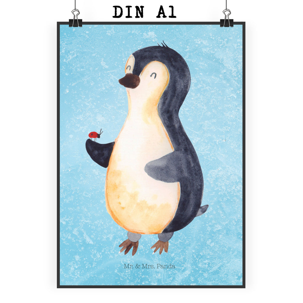 Poster Pinguin Marienkäfer Poster, Wandposter, Bild, Wanddeko, Küchenposter, Kinderposter, Wanddeko Bild, Raumdekoration, Wanddekoration, Handgemaltes Poster, Mr. & Mrs. Panda Poster, Designposter, Kunstdruck, Posterdruck, Pinguin, Pinguine, Marienkäfer, Liebe, Wunder, Glück, Freude, Lebensfreude