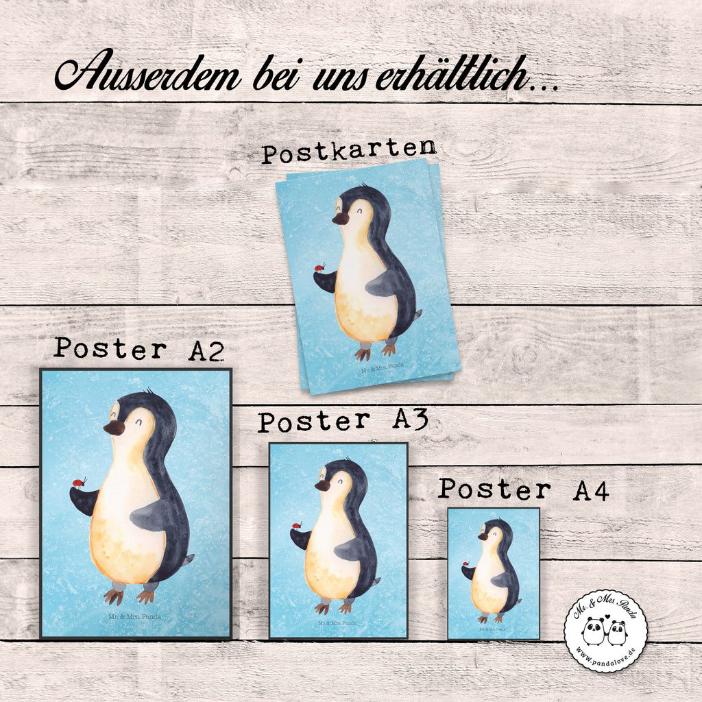 Poster Pinguin Marienkäfer Poster, Wandposter, Bild, Wanddeko, Küchenposter, Kinderposter, Wanddeko Bild, Raumdekoration, Wanddekoration, Handgemaltes Poster, Mr. & Mrs. Panda Poster, Designposter, Kunstdruck, Posterdruck, Pinguin, Pinguine, Marienkäfer, Liebe, Wunder, Glück, Freude, Lebensfreude