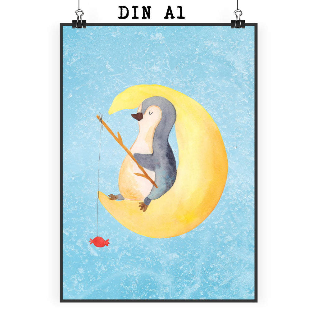 Poster Pinguin Mond Poster, Wandposter, Bild, Wanddeko, Küchenposter, Kinderposter, Wanddeko Bild, Raumdekoration, Wanddekoration, Handgemaltes Poster, Mr. & Mrs. Panda Poster, Designposter, Kunstdruck, Posterdruck, Pinguin, Pinguine, Spruch, schlafen, Nachtruhe, Einschlafen, Schlafzimmer, Schlafstörungen, Gästezimmer