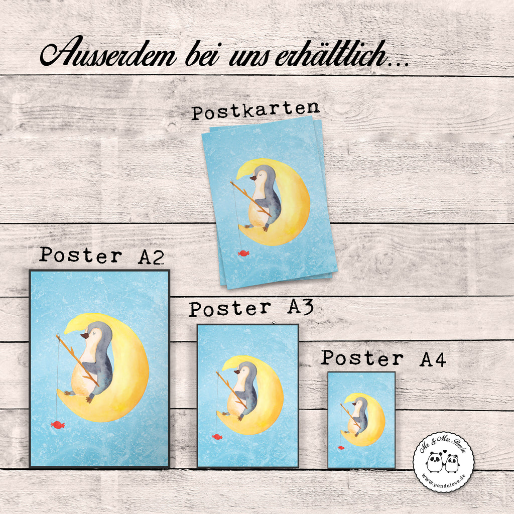 Poster Pinguin Mond Poster, Wandposter, Bild, Wanddeko, Küchenposter, Kinderposter, Wanddeko Bild, Raumdekoration, Wanddekoration, Handgemaltes Poster, Mr. & Mrs. Panda Poster, Designposter, Kunstdruck, Posterdruck, Pinguin, Pinguine, Spruch, schlafen, Nachtruhe, Einschlafen, Schlafzimmer, Schlafstörungen, Gästezimmer