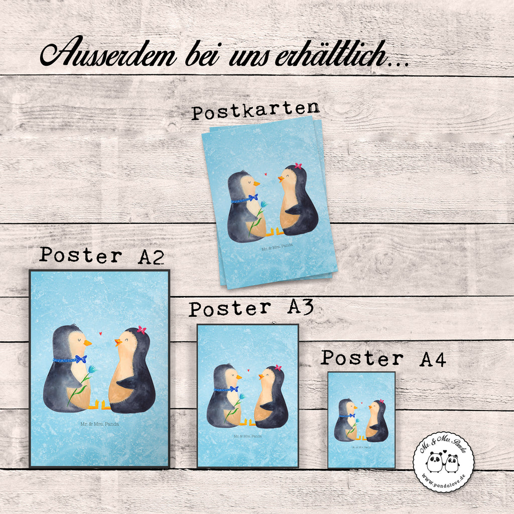 Poster Pinguin Pärchen Poster, Wandposter, Bild, Wanddeko, Küchenposter, Kinderposter, Wanddeko Bild, Raumdekoration, Wanddekoration, Handgemaltes Poster, Mr. & Mrs. Panda Poster, Designposter, Kunstdruck, Posterdruck, Pinguin, Pinguine, Liebe, Liebespaar, Liebesbeweis, Liebesgeschenk, Verlobung, Jahrestag, Hochzeitstag, Hochzeit, Hochzeitsgeschenk, große Liebe, Traumpaar