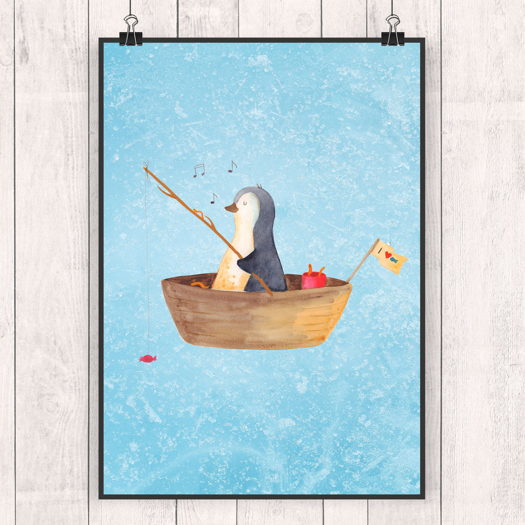Poster Pinguin Angelboot Poster, Wandposter, Bild, Wanddeko, Küchenposter, Kinderposter, Wanddeko Bild, Raumdekoration, Wanddekoration, Handgemaltes Poster, Mr. & Mrs. Panda Poster, Designposter, Kunstdruck, Posterdruck, Pinguin, Pinguine, Angeln, Boot, Angelboot, Lebenslust, Leben, genießen, Motivation, Neustart, Neuanfang, Trennung, Scheidung, Geschenkidee Liebeskummer