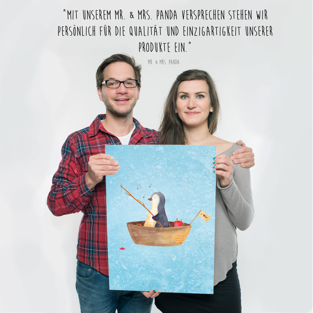 Poster Pinguin Angelboot Poster, Wandposter, Bild, Wanddeko, Küchenposter, Kinderposter, Wanddeko Bild, Raumdekoration, Wanddekoration, Handgemaltes Poster, Mr. & Mrs. Panda Poster, Designposter, Kunstdruck, Posterdruck, Pinguin, Pinguine, Angeln, Boot, Angelboot, Lebenslust, Leben, genießen, Motivation, Neustart, Neuanfang, Trennung, Scheidung, Geschenkidee Liebeskummer