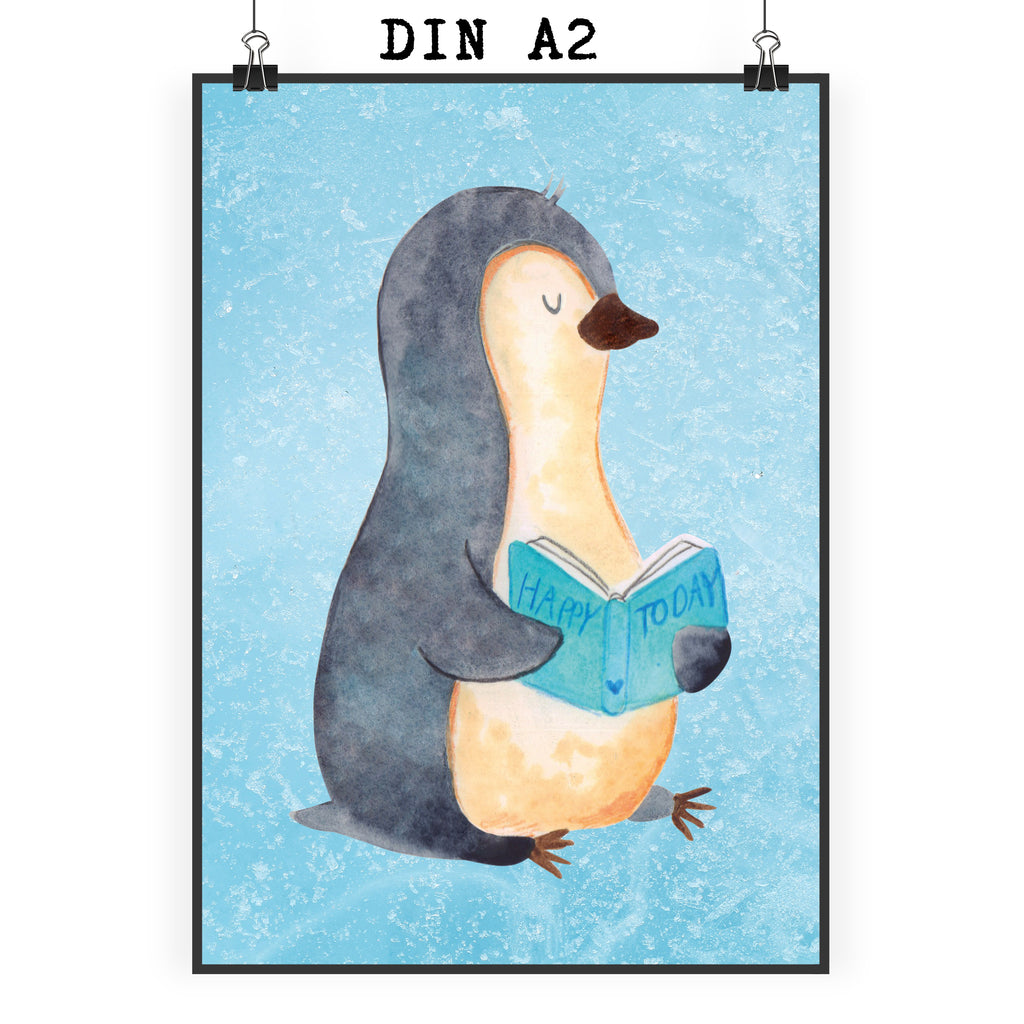 Poster Pinguin Buch Poster, Wandposter, Bild, Wanddeko, Küchenposter, Kinderposter, Wanddeko Bild, Raumdekoration, Wanddekoration, Handgemaltes Poster, Mr. & Mrs. Panda Poster, Designposter, Kunstdruck, Posterdruck, Pinguin, Pinguine, Buch, Lesen, Bücherwurm, Nichtstun, Faulenzen, Ferien, Urlaub, Freizeit