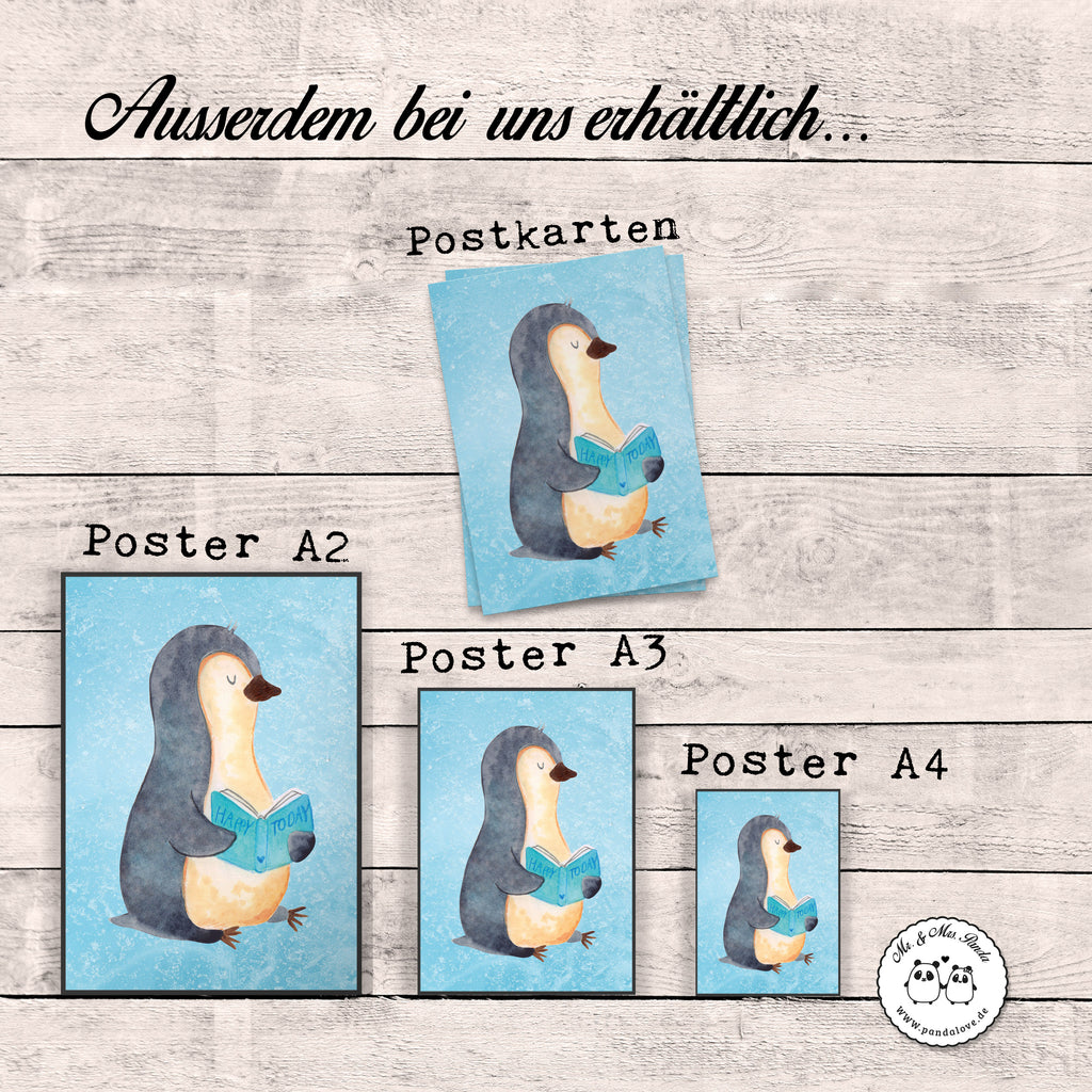 Poster Pinguin Buch Poster, Wandposter, Bild, Wanddeko, Küchenposter, Kinderposter, Wanddeko Bild, Raumdekoration, Wanddekoration, Handgemaltes Poster, Mr. & Mrs. Panda Poster, Designposter, Kunstdruck, Posterdruck, Pinguin, Pinguine, Buch, Lesen, Bücherwurm, Nichtstun, Faulenzen, Ferien, Urlaub, Freizeit