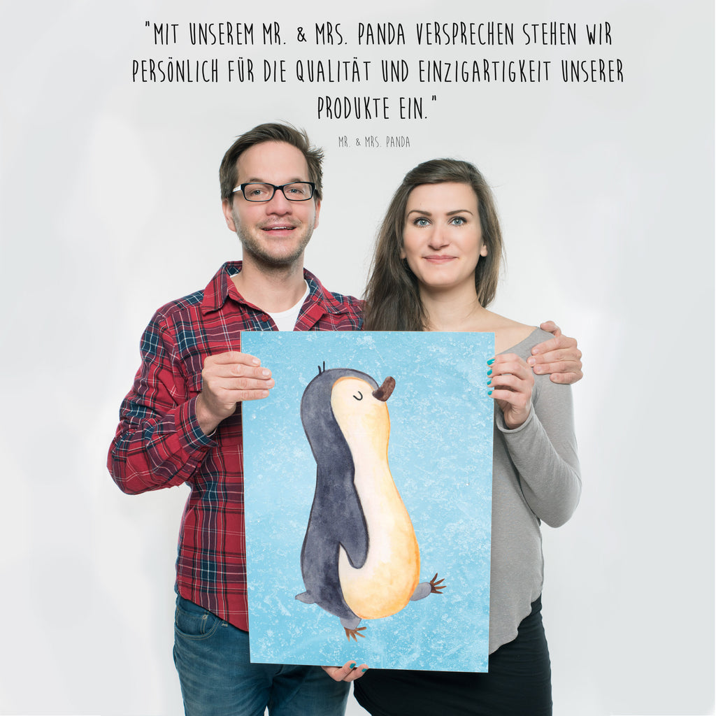Poster Pinguin marschierend Poster, Wandposter, Bild, Wanddeko, Küchenposter, Kinderposter, Wanddeko Bild, Raumdekoration, Wanddekoration, Handgemaltes Poster, Mr. & Mrs. Panda Poster, Designposter, Kunstdruck, Posterdruck, Pinguin, Pinguine, Frühaufsteher, Langschläfer, Bruder, Schwester, Familie