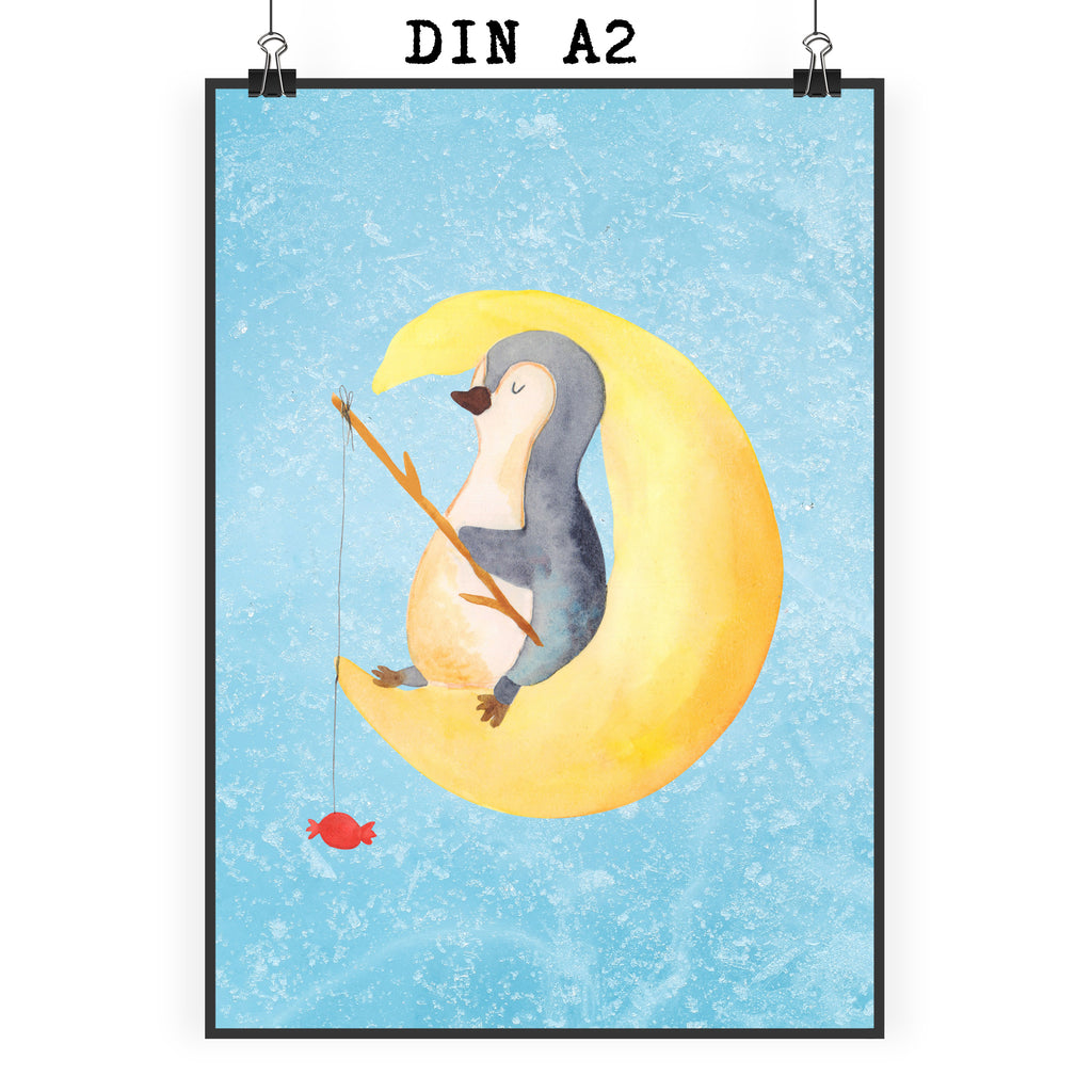Poster Pinguin Mond Poster, Wandposter, Bild, Wanddeko, Küchenposter, Kinderposter, Wanddeko Bild, Raumdekoration, Wanddekoration, Handgemaltes Poster, Mr. & Mrs. Panda Poster, Designposter, Kunstdruck, Posterdruck, Pinguin, Pinguine, Spruch, schlafen, Nachtruhe, Einschlafen, Schlafzimmer, Schlafstörungen, Gästezimmer