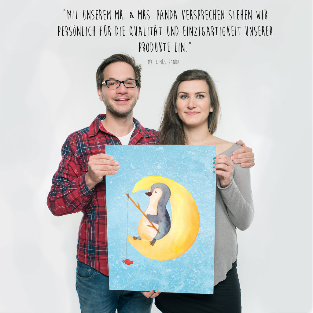 Poster Pinguin Mond Poster, Wandposter, Bild, Wanddeko, Küchenposter, Kinderposter, Wanddeko Bild, Raumdekoration, Wanddekoration, Handgemaltes Poster, Mr. & Mrs. Panda Poster, Designposter, Kunstdruck, Posterdruck, Pinguin, Pinguine, Spruch, schlafen, Nachtruhe, Einschlafen, Schlafzimmer, Schlafstörungen, Gästezimmer