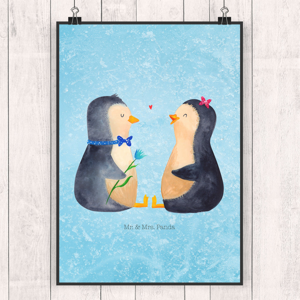 Poster Pinguin Pärchen Poster, Wandposter, Bild, Wanddeko, Küchenposter, Kinderposter, Wanddeko Bild, Raumdekoration, Wanddekoration, Handgemaltes Poster, Mr. & Mrs. Panda Poster, Designposter, Kunstdruck, Posterdruck, Pinguin, Pinguine, Liebe, Liebespaar, Liebesbeweis, Liebesgeschenk, Verlobung, Jahrestag, Hochzeitstag, Hochzeit, Hochzeitsgeschenk, große Liebe, Traumpaar