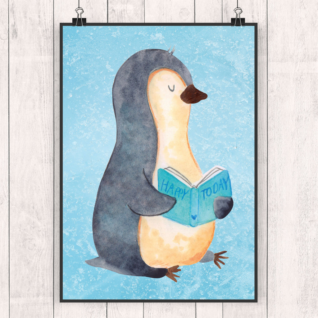 Poster Pinguin Buch Poster, Wandposter, Bild, Wanddeko, Küchenposter, Kinderposter, Wanddeko Bild, Raumdekoration, Wanddekoration, Handgemaltes Poster, Mr. & Mrs. Panda Poster, Designposter, Kunstdruck, Posterdruck, Pinguin, Pinguine, Buch, Lesen, Bücherwurm, Nichtstun, Faulenzen, Ferien, Urlaub, Freizeit