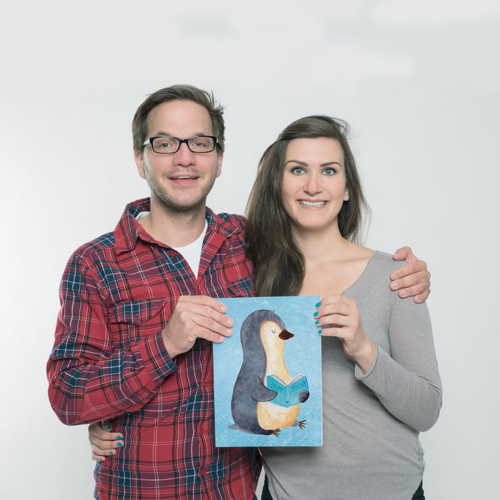 Poster Pinguin Buch Poster, Wandposter, Bild, Wanddeko, Küchenposter, Kinderposter, Wanddeko Bild, Raumdekoration, Wanddekoration, Handgemaltes Poster, Mr. & Mrs. Panda Poster, Designposter, Kunstdruck, Posterdruck, Pinguin, Pinguine, Buch, Lesen, Bücherwurm, Nichtstun, Faulenzen, Ferien, Urlaub, Freizeit