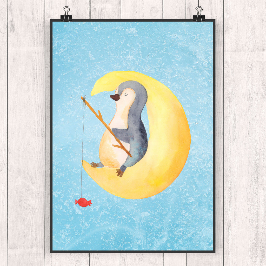 Poster Pinguin Mond Poster, Wandposter, Bild, Wanddeko, Küchenposter, Kinderposter, Wanddeko Bild, Raumdekoration, Wanddekoration, Handgemaltes Poster, Mr. & Mrs. Panda Poster, Designposter, Kunstdruck, Posterdruck, Pinguin, Pinguine, Spruch, schlafen, Nachtruhe, Einschlafen, Schlafzimmer, Schlafstörungen, Gästezimmer