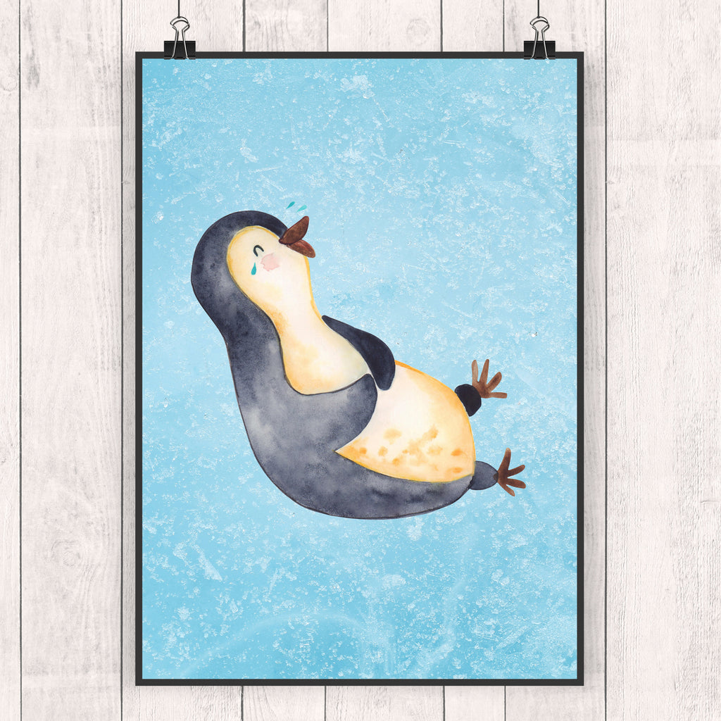 Poster Pinguin lachend Poster, Wandposter, Bild, Wanddeko, Küchenposter, Kinderposter, Wanddeko Bild, Raumdekoration, Wanddekoration, Handgemaltes Poster, Mr. & Mrs. Panda Poster, Designposter, Kunstdruck, Posterdruck, Pinguin, Pinguine, lustiger Spruch, Optimismus, Fröhlich, Lachen, Humor, Fröhlichkeit
