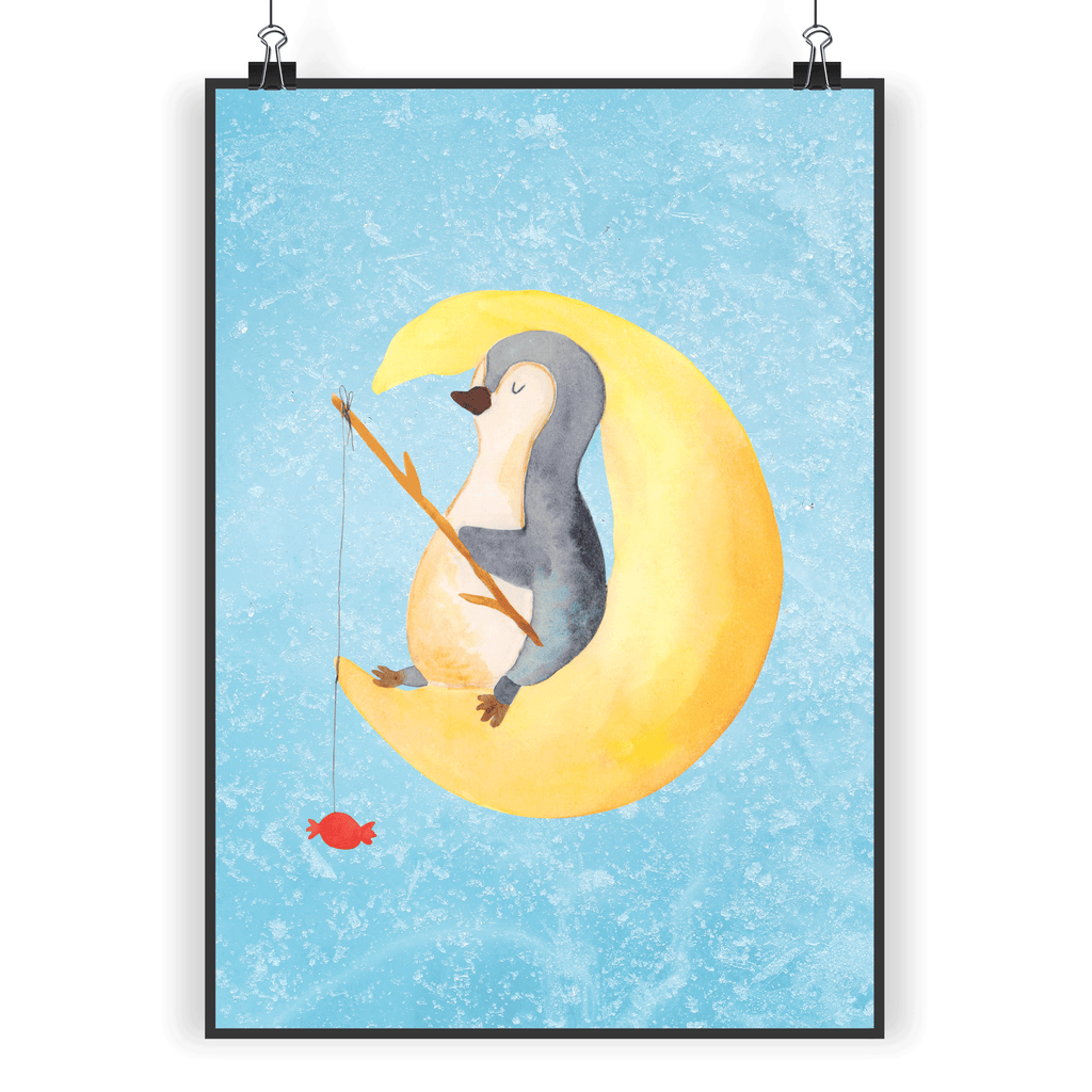 Poster Pinguin Mond Poster, Wandposter, Bild, Wanddeko, Küchenposter, Kinderposter, Wanddeko Bild, Raumdekoration, Wanddekoration, Handgemaltes Poster, Mr. & Mrs. Panda Poster, Designposter, Kunstdruck, Posterdruck, Pinguin, Pinguine, Spruch, schlafen, Nachtruhe, Einschlafen, Schlafzimmer, Schlafstörungen, Gästezimmer