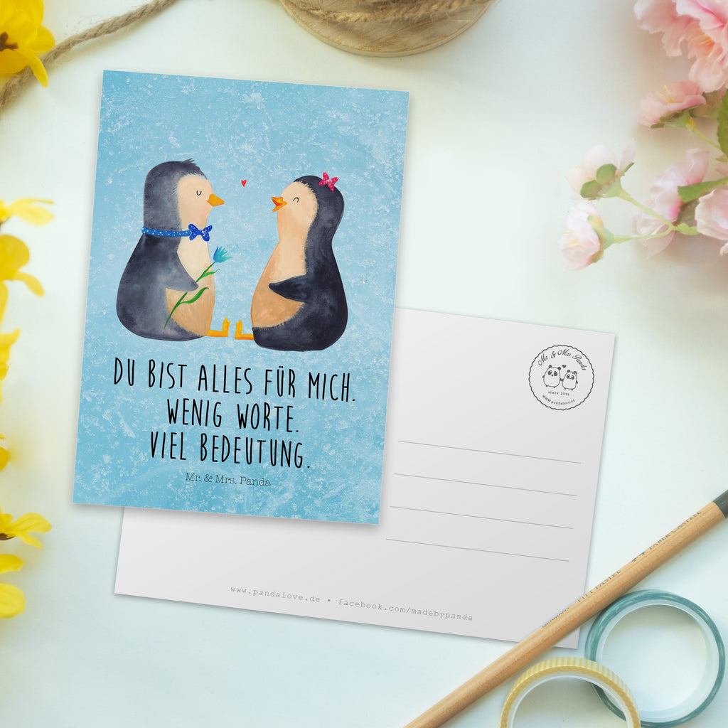 Postkarte Pinguin Pärchen Geschenkkarte, Grußkarte, Karte, Einladung, Ansichtskarte, Geburtstagskarte, Einladungskarte, Dankeskarte, Pinguin, Pinguine, Liebe, Liebespaar, Liebesbeweis, Liebesgeschenk, Verlobung, Jahrestag, Hochzeitstag, Hochzeit, Hochzeitsgeschenk, große Liebe, Traumpaar
