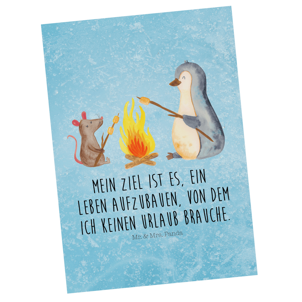 Postkarte Pinguin Lagerfeuer Geschenkkarte, Grußkarte, Karte, Einladung, Ansichtskarte, Geburtstagskarte, Einladungskarte, Pinguin, Maus, Pinguine, Lagerfeuer, Leben, Arbeit, Job, Motivation, Büro, Büroalltag, Lebensspruch, Lebensmotivation, Neustart, Liebe, grillen, Feuer, Marshmallows